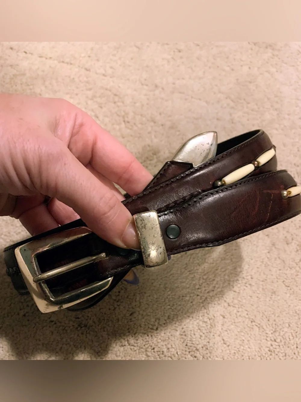VintageโUnisex Brighton Onyx Western Dark Brown Leather Belt